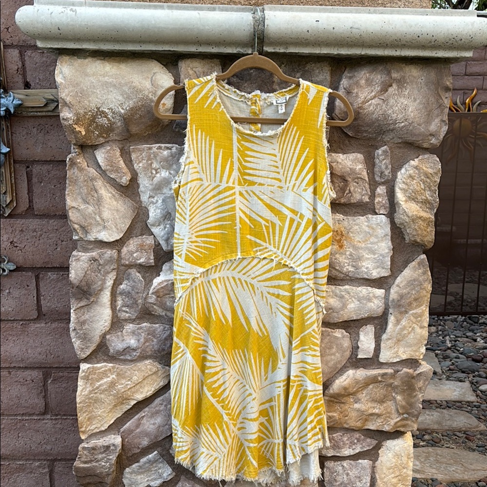 Mo:vint Anthropologie Linen Midi Dress Yellow Beige Size Medium Beach Summer